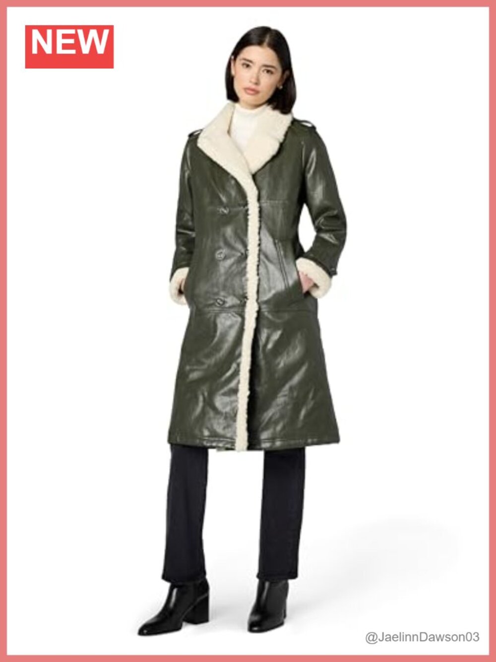 Faux Leather Belted Notch Collar Trench Coat Long Sleeve